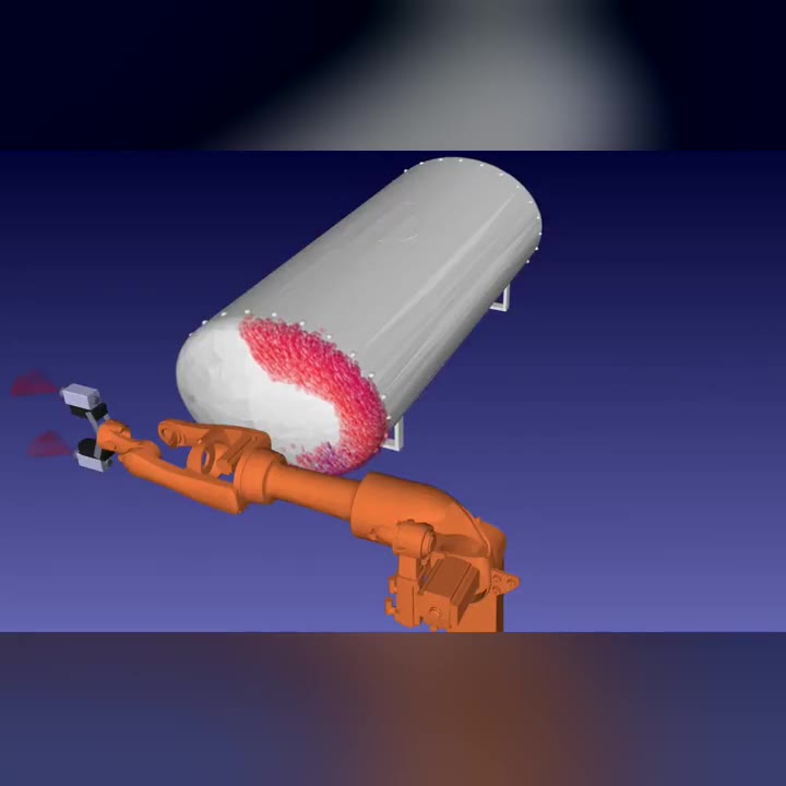 KUKA robot and modeled cylinder in RoboDK painting simulation